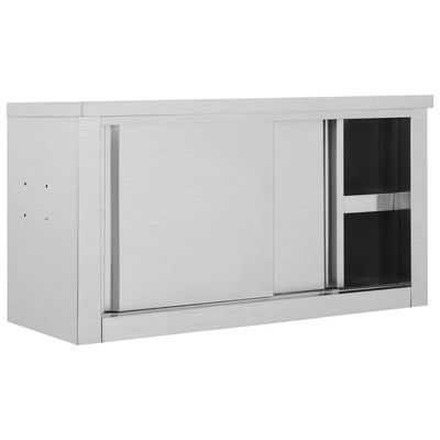 vidaXL Kitchen Wall Cabinet with Sliding Doors 90x40x50 cm Stainless Steel