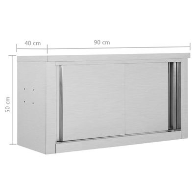 vidaXL Kitchen Wall Cabinet with Sliding Doors 90x40x50 cm Stainless Steel