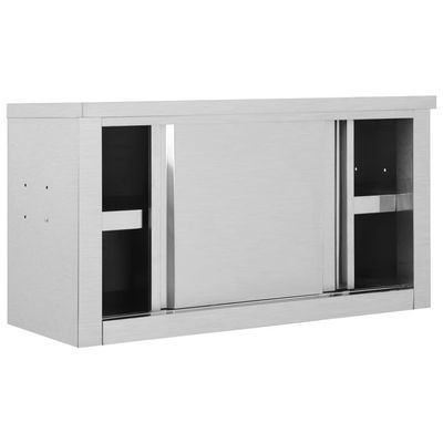 vidaXL Kitchen Wall Cabinet with Sliding Doors 90x40x50 cm Stainless Steel