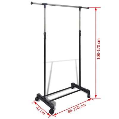 vidaXL Adjustable Clothes Rack 4 Castors 1 Hanging Rail