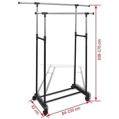 vidaXL Adjustable Clothes Rack 4 Castors 2 Hanging Rails