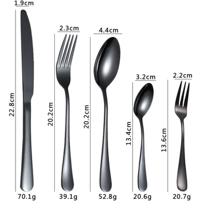 Luxury Portable Colorful Stainless Steel Cutlery, 30 Piece Flatware, Service up to 6 person - Black