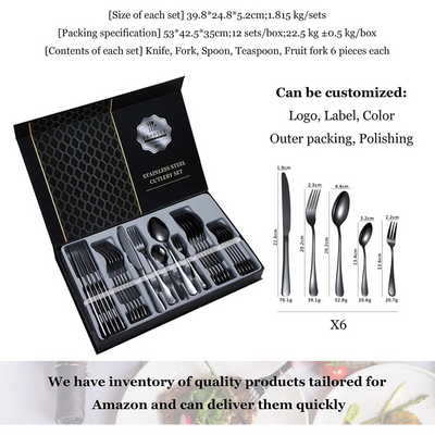 Luxury Portable Colorful Stainless Steel Cutlery, 30 Piece Flatware, Service up to 6 person - Black