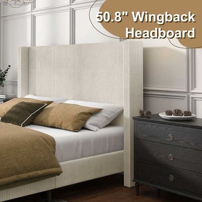 Delfina Corduroy Upholstered Bed Medium 120 x 200 in Cream Color