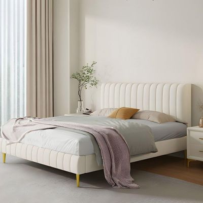 Vandana Modern Upholstered PaneBedMedium 120 x 200 in Cream Color