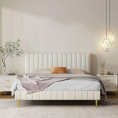 Vandana Modern Upholstered PaneBedKing 180 x 200 in Cream Color