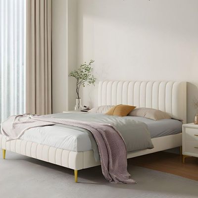 Vandana Modern Upholstered PaneBedSuper King 200 x 200 in Cream Color