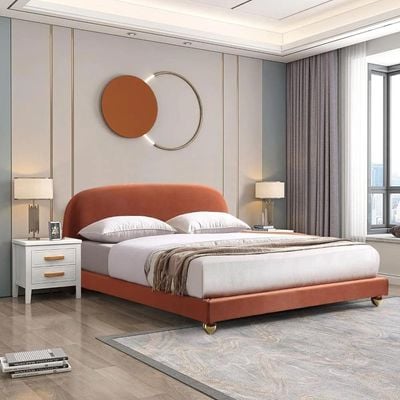 Nordic Aesthetic Upholstered Modern Velvet BedMedium 120 x 200 in Orange Color