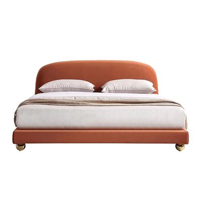Nordic Aesthetic Upholstered Modern Velvet BedKing 180 x 200 in Orange Color