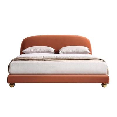 Nordic Aesthetic Upholstered Modern Velvet BedSuper King 200 x 200 in Orange Color