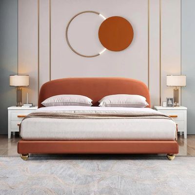 Nordic Aesthetic Upholstered Modern Velvet BedSuper King 200 x 200 in Orange Color
