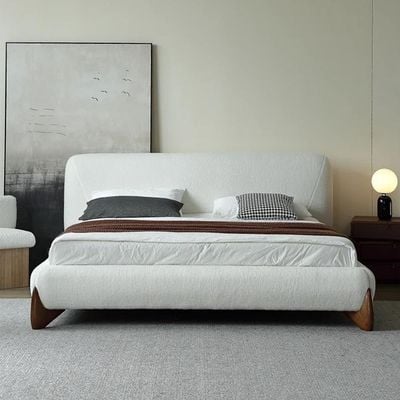 Curva Modern  Boucle Platform BedSingle 100 x 200 in White Color