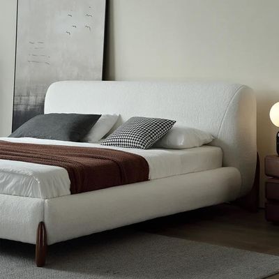 Curva Modern  Boucle Platform BedSuper King 200 x 200 in White Color