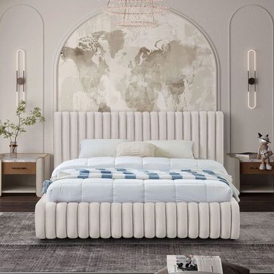 Nico Velvet Bed Medium 120 x 200 in Cream Color