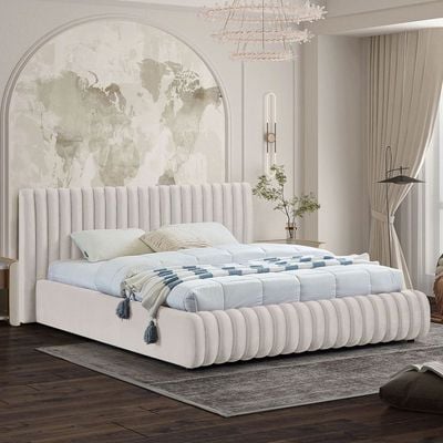 Nico Velvet Bed Medium 120 x 200 in Cream Color
