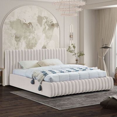 Nico Velvet Bed Queen 160 x 200 in Cream Color