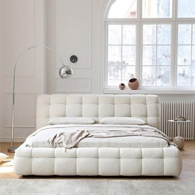 Celine Modern Boucle Bed King 180 x 200 in White Color