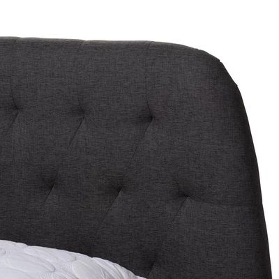 Indigo Platform Bed  Super King 200 x 200 in Dark Grey -Elegant Upholstered Bed with  Button Tufted-Modern Design with Padded Headboard-Sturdy Base-Soft Fabric Finish-Ideal for Bedrooms & Villas