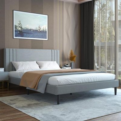 Cayra Upholstered Bed  Queen 160 x 200 in Light Grey Color