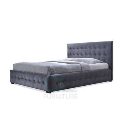 Margaret Modern & Contemporary Super King Bed Frame 200x200cm in Grey | Elegant Upholstered Bed with Padded Headboard | Sturdy Base | Soft Fabric Finish | Stylish Platform Bed for Master Bedrooms & Villas