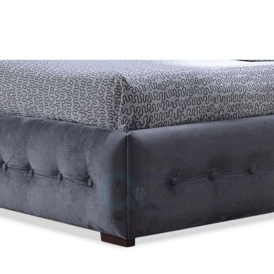 Margaret Modern & Contemporary Super King Bed Frame 200x200cm in Grey | Elegant Upholstered Bed with Padded Headboard | Sturdy Base | Soft Fabric Finish | Stylish Platform Bed for Master Bedrooms & Villas