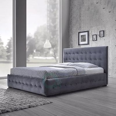 Margaret Modern & Contemporary Super King Bed Frame 200x200cm in Grey | Elegant Upholstered Bed with Padded Headboard | Sturdy Base | Soft Fabric Finish | Stylish Platform Bed for Master Bedrooms & Villas