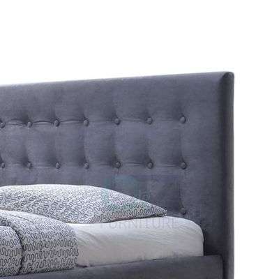 Margaret Modern & Contemporary Super King Bed Frame 200x200cm in Grey | Elegant Upholstered Bed with Padded Headboard | Sturdy Base | Soft Fabric Finish | Stylish Platform Bed for Master Bedrooms & Villas