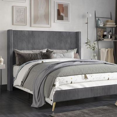 Chester Upholstered Platform Bed Medium 120 x 200 in Grey Color