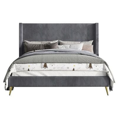 Chester Upholstered Platform Bed King 180 x 200 in Grey Color