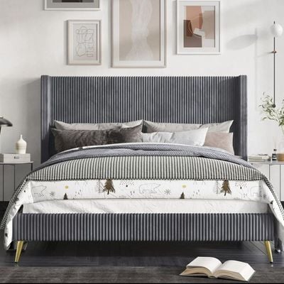 Chester Upholstered Platform Bed King 180 x 200 in Grey Color