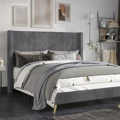 Chester Upholstered Platform Bed Super King 200 x 200 in Grey Color