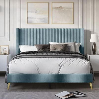 Chester Upholstered Platform Bed King 180 x 200 in TeaColor