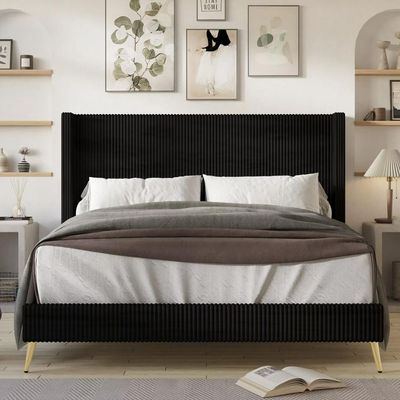 Chester Upholstered Platform Bed Medium 120 x 200 in Black Color