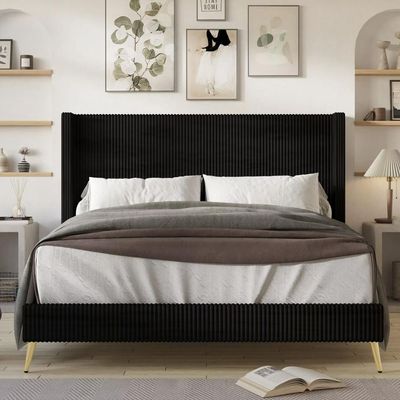 Chester Upholstered Platform Bed Queen 160 x 200 in Black Color