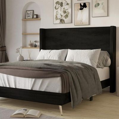 Chester Upholstered Platform Bed King 180 x 200 in Black Color