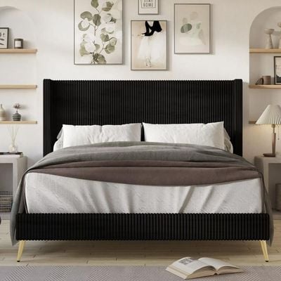 Chester Upholstered Platform Bed King 180 x 200 in Black Color