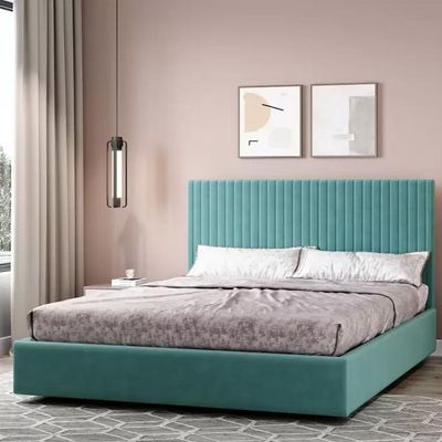 Etta Striped Upholstery Bed Queen 160 x 200 in Teal Color