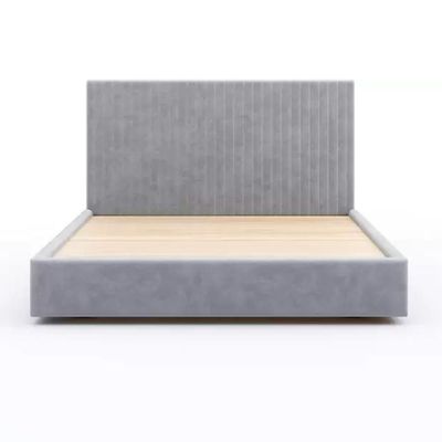 Etta Striped Upholstery Bed  Medium 120 x 200 in Light Grey Color