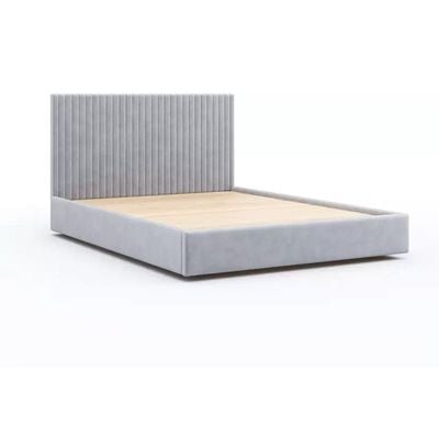 Etta Striped Upholstery Bed  Medium 120 x 200 in Light Grey Color