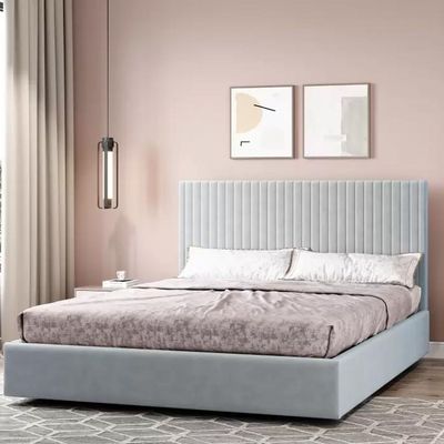 Etta Striped Upholstery Bed  Medium 120 x 200 in Light Grey Color