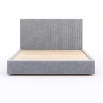 Etta Striped Upholstery Bed  Queen 160 x 200 in Light Grey Color