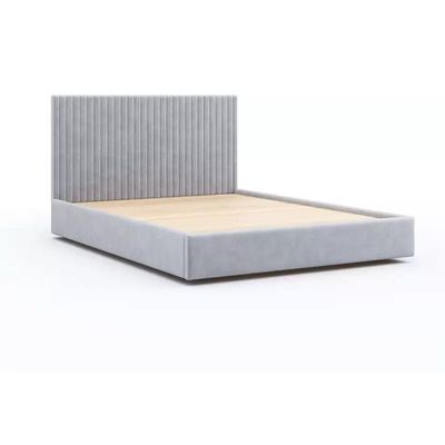 Etta Striped Upholstery Bed  Super King 200 x 200 in Light Grey Color