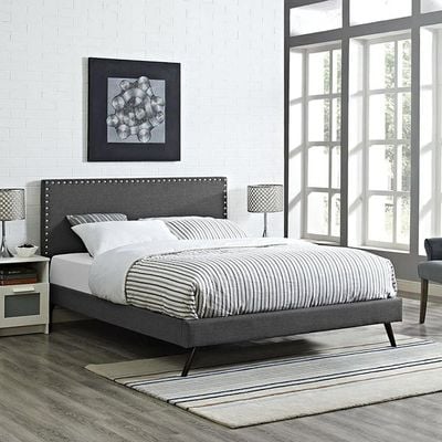 Lyka Fabric Platform Bed  Single 100 x 200 in Dark Grey Color