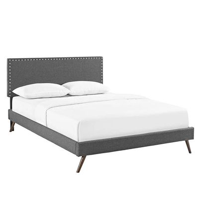 Lyka Fabric Platform Bed  Medium 120 x 200 in Dark Grey Color