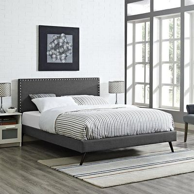 Lyka Fabric Platform Bed  Queen 160 x 200 in Dark Grey Color