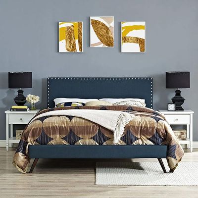 Lyka Fabric Platform Bed Single 100 x 200 in Blue Color