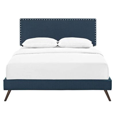 Lyka Fabric Platform Bed Queen 160 x 200 in Blue Color