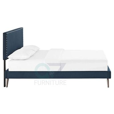 Lyka Fabric Platform Bed King 180 x 200 in Blue Color