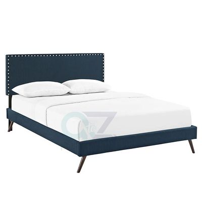 Lyka Fabric Platform Bed King 180 x 200 in Blue Color