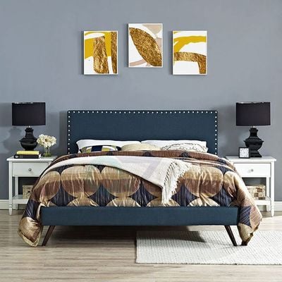 Lyka Fabric Platform Bed King 180 x 200 in Blue Color